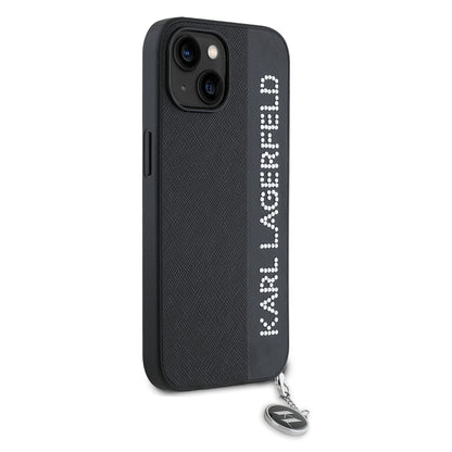 Custodia per Apple iPhone 15, Karl Lagerfeld, Saffiano Rhinestones & Charm, Nera
