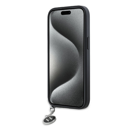Custodia per Apple iPhone 15, Karl Lagerfeld, Saffiano Rhinestones & Charm, Nera