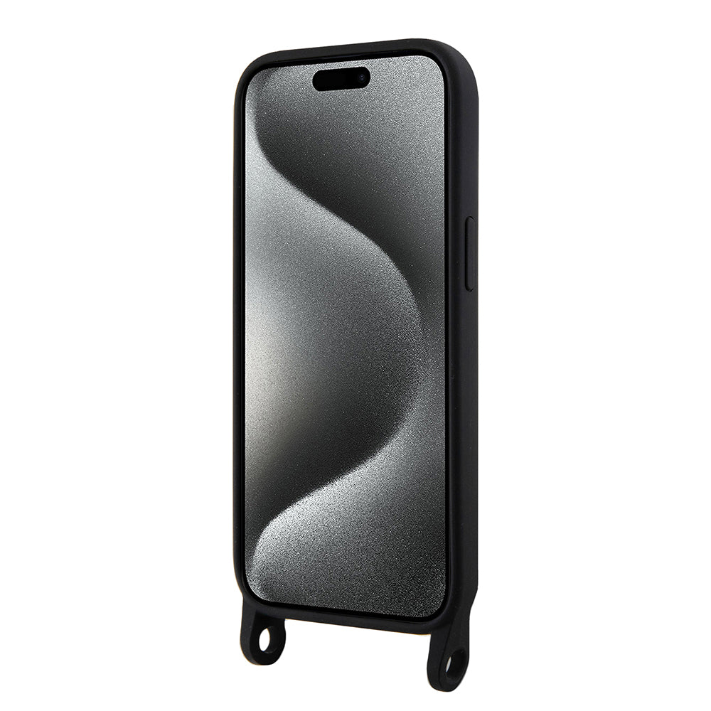 Custodia per Apple iPhone 15, Karl Lagerfeld, Silicone Crossbody Choupette, Nera
