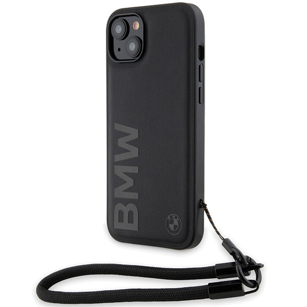 Custodia per Apple iPhone 15 Plus, BMW, Signature Wordmark Cord, Nera