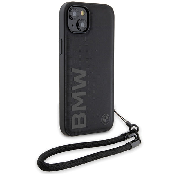 Custodia per Apple iPhone 15 Plus, BMW, Signature Wordmark Cord, Nera