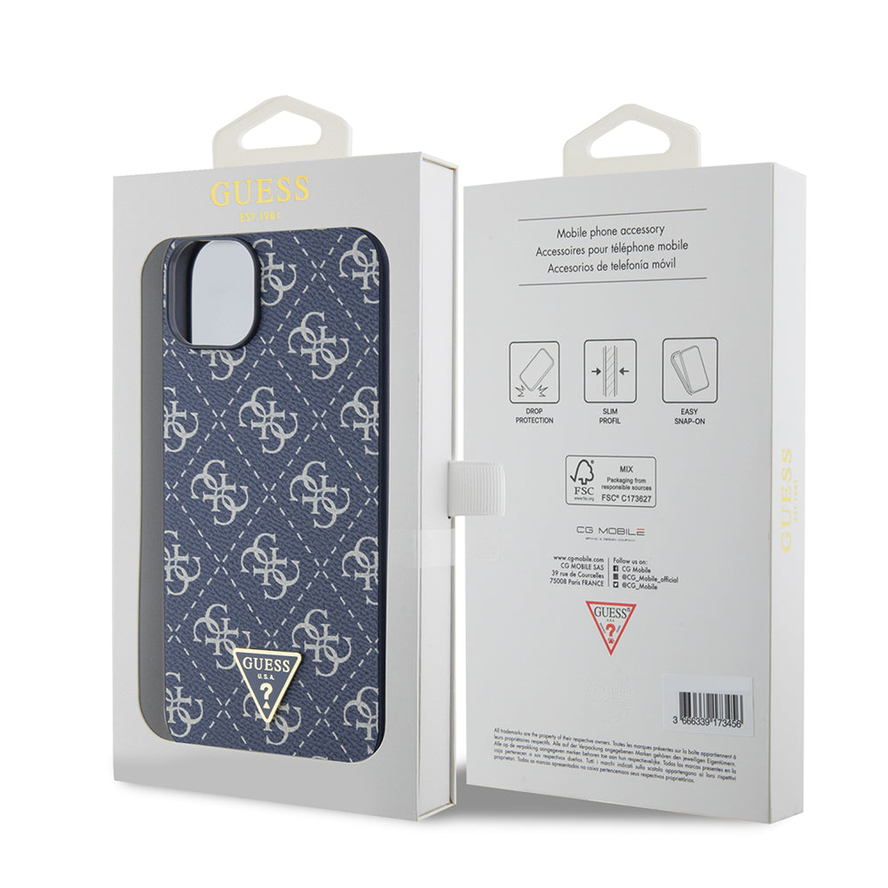Custodia per Apple iPhone 15 Plus, Guess, 4G Triangle Logo, Blu