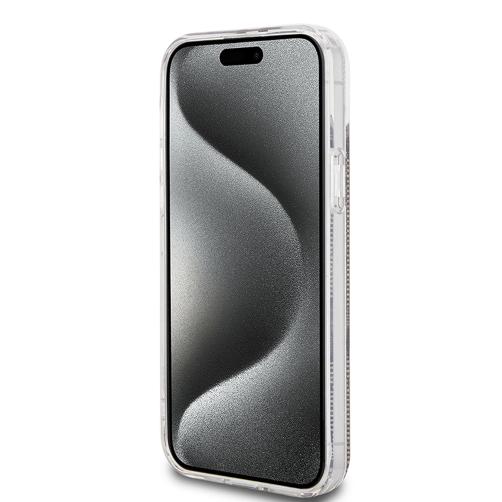 Custodia per Apple iPhone 15 Plus, Guess, IML 4G Gold Stripe, Marrone