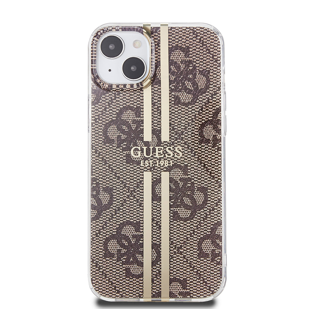 Custodia per Apple iPhone 15 Plus, Guess, IML 4G Gold Stripe, Marrone