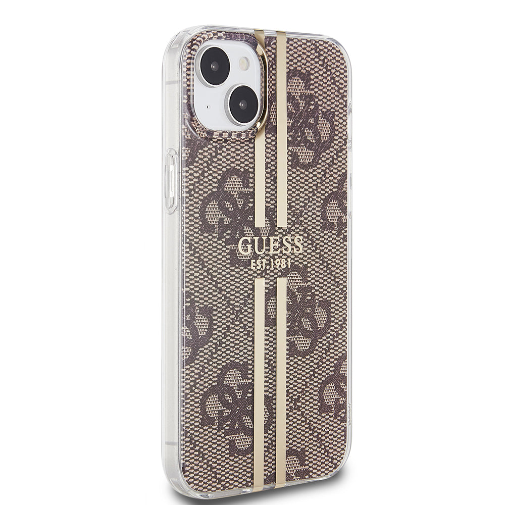 Custodia per Apple iPhone 15 Plus, Guess, IML 4G Gold Stripe, Marrone