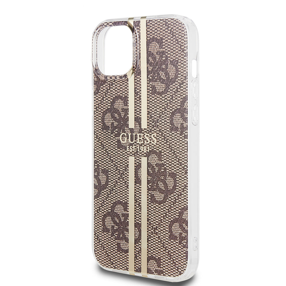Custodia per Apple iPhone 15 Plus, Guess, IML 4G Gold Stripe, Marrone