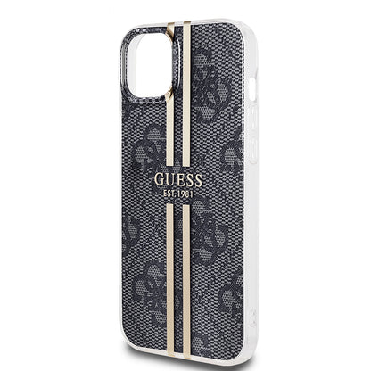Case for Apple iPhone 15 Plus, Guess, IML 4G Gold Stripe, Black