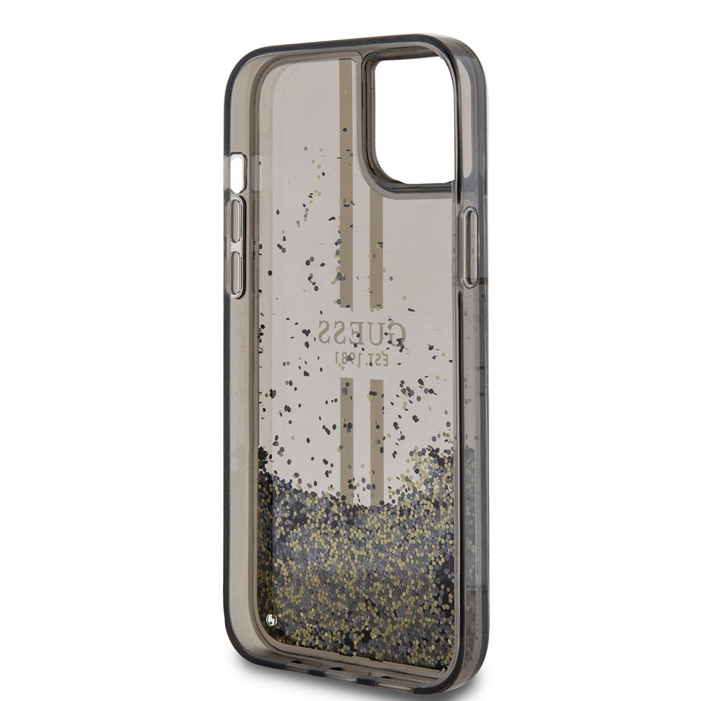 Custodia per Apple iPhone 15 Plus, Guess, Liquid Glitter Gold Stripes, Nera