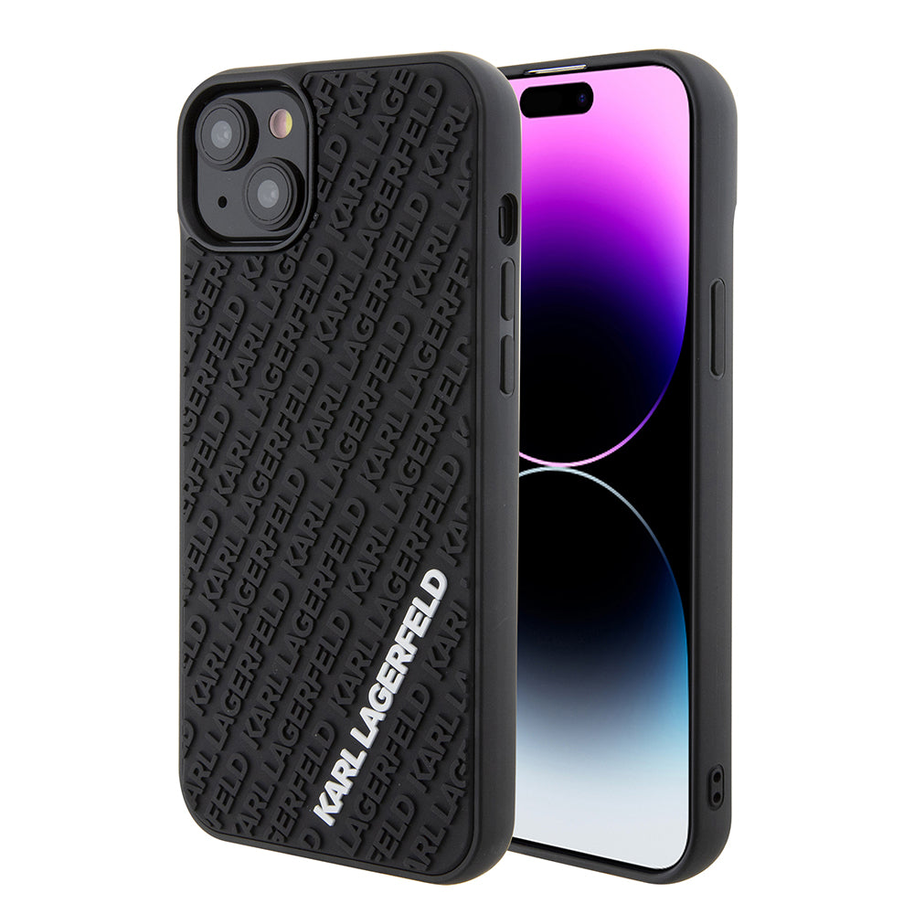 Custodia per Apple iPhone 15 Plus, Karl Lagerfeld, 3D Rubber Multi Logo, Nera