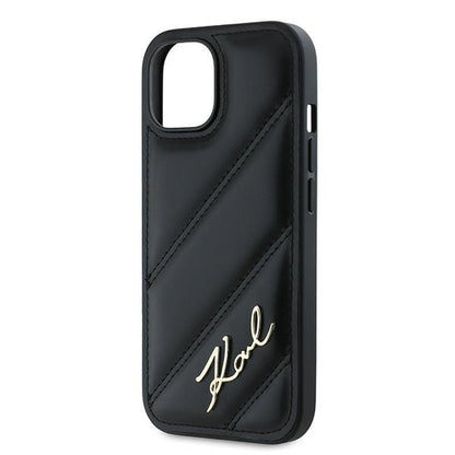 Custodia per Apple iPhone 15 Plus, Karl Lagerfeld, Diagonal Quilted Script, Nera