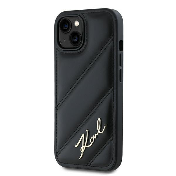 Custodia per Apple iPhone 15 Plus, Karl Lagerfeld, Diagonal Quilted Script, Nera