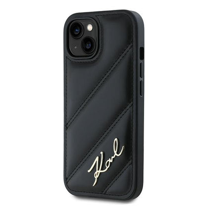 Custodia per Apple iPhone 15 Plus, Karl Lagerfeld, Diagonal Quilted Script, Nera