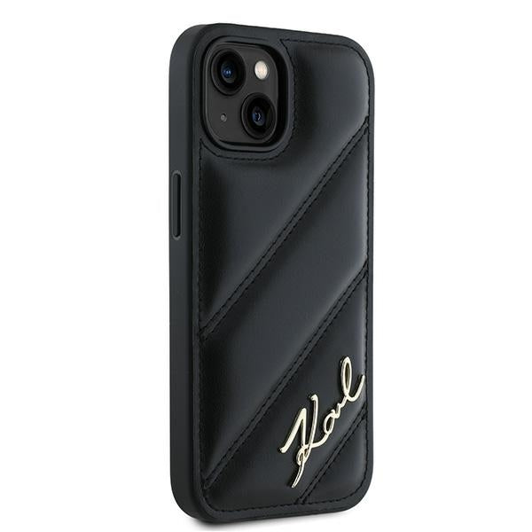 Custodia per Apple iPhone 15 Plus, Karl Lagerfeld, Diagonal Quilted Script, Nera