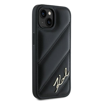 Custodia per Apple iPhone 15 Plus, Karl Lagerfeld, Diagonal Quilted Script, Nera
