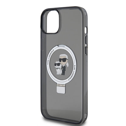 Custodia per Apple iPhone 15 Plus, Karl Lagerfeld, Ringstand Karl & Choupette, Nera