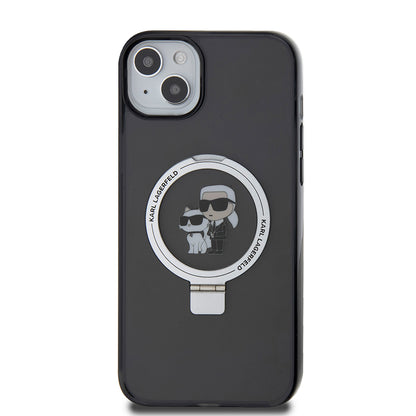 Custodia per Apple iPhone 15 Plus, Karl Lagerfeld, Ringstand Karl & Choupette, Nera