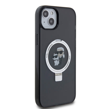 Custodia per Apple iPhone 15 Plus, Karl Lagerfeld, Ringstand Karl & Choupette, Nera