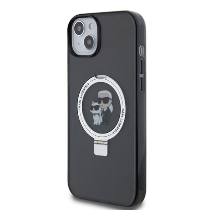 Custodia per Apple iPhone 15 Plus, Karl Lagerfeld, Ringstand Karl & Choupette, Nera