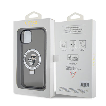 Custodia per Apple iPhone 15 Plus, Karl Lagerfeld, Ringstand Karl & Choupette, Nera