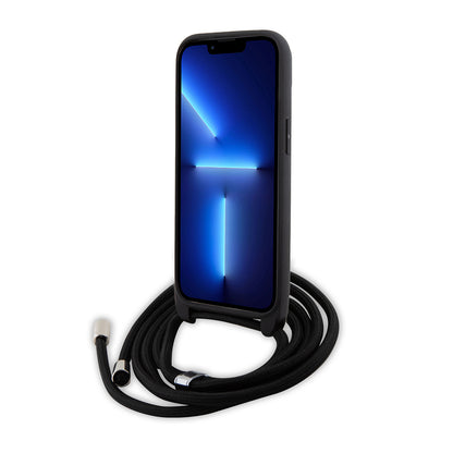 Custodia per Apple iPhone 15 Plus, Karl Lagerfeld, Saffiano Crossbody Metal Pin Karl & Choupette, Nera