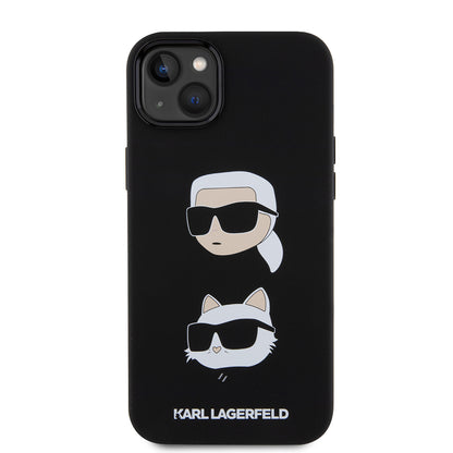 Custodia per Apple iPhone 15 Plus, Karl Lagerfeld, Silicone Karl & Choupette's Heads, Nera
