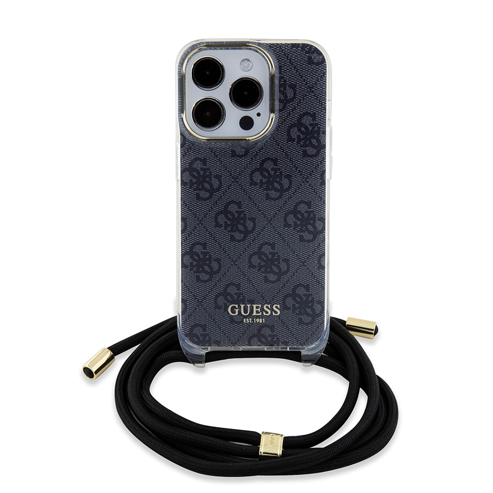 Custodia per Apple iPhone 15 Pro, Guess, Crossbody Cord 4G Print, Nera