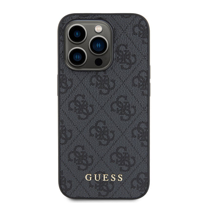 Custodia per Apple iPhone 15 Pro, Guess, 4G Metal Gold Logo, Grigio