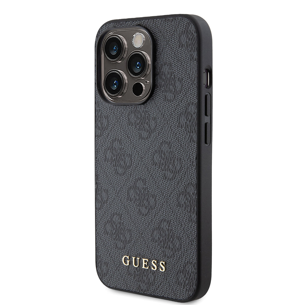 Custodia per Apple iPhone 15 Pro, Guess, 4G Metal Gold Logo, Grigio
