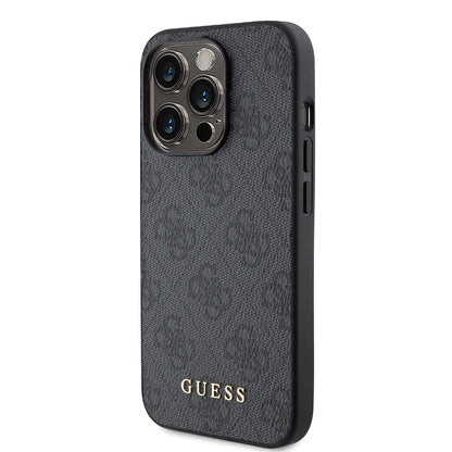 Custodia per Apple iPhone 15 Pro, Guess, 4G Metal Gold Logo, Grigio