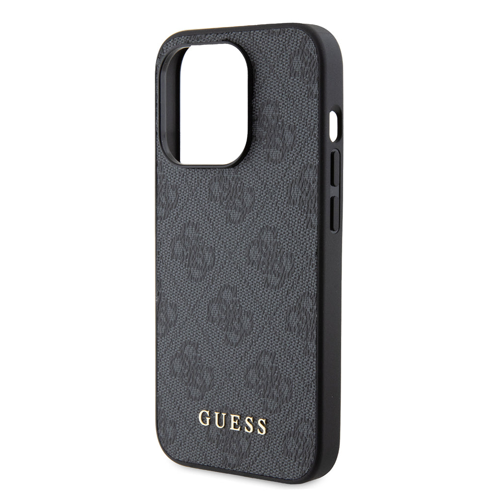 Custodia per Apple iPhone 15 Pro, Guess, 4G Metal Gold Logo, Grigio