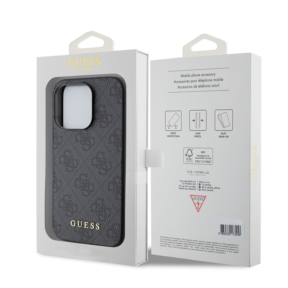 Custodia per Apple iPhone 15 Pro, Guess, 4G Metal Gold Logo, Grigio