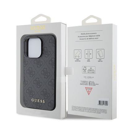 Custodia per Apple iPhone 15 Pro, Guess, 4G Metal Gold Logo, Grigio