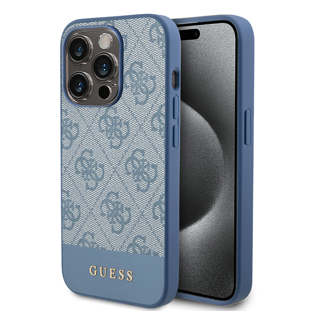 Custodia per Apple iPhone 15 Pro, Guess, 4G Stripe, Blu