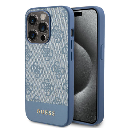 Custodia per Apple iPhone 15 Pro, Guess, 4G Stripe, Blu