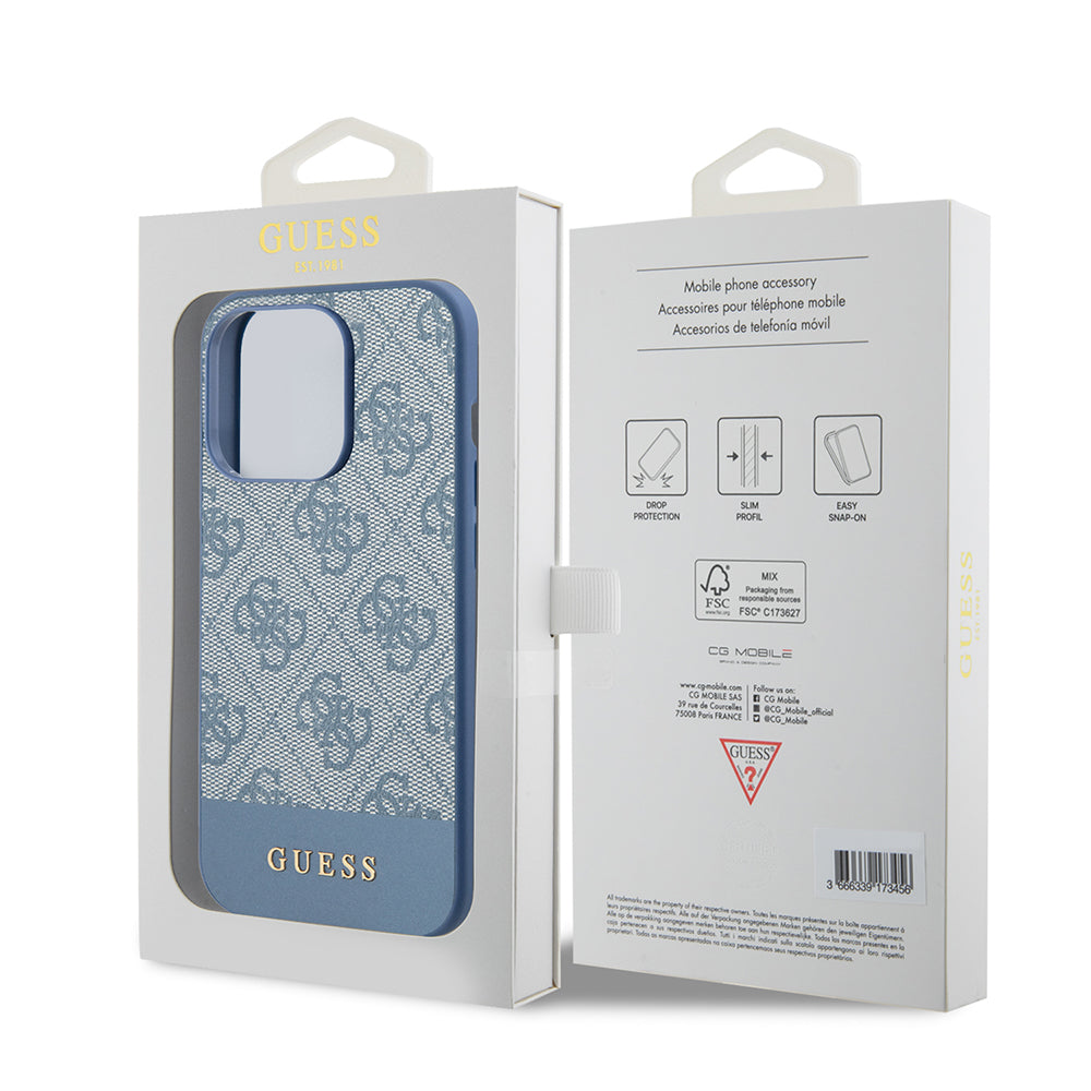 Custodia per Apple iPhone 15 Pro, Guess, 4G Stripe, Blu