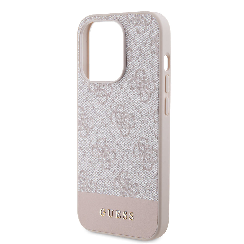 Custodia per Apple iPhone 15 Pro, Guess, 4G Stripe, Rosa