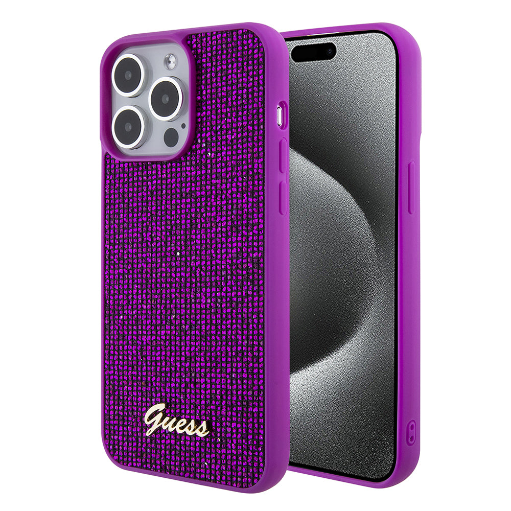 Custodia per Apple iPhone 15 Pro, Guess, Disco Metal Script, Fucsia