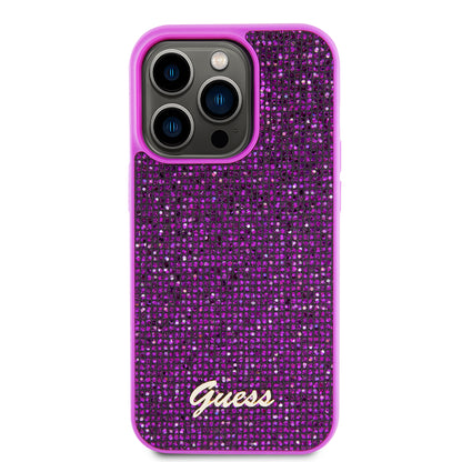 Custodia per Apple iPhone 15 Pro, Guess, Disco Metal Script, Fucsia