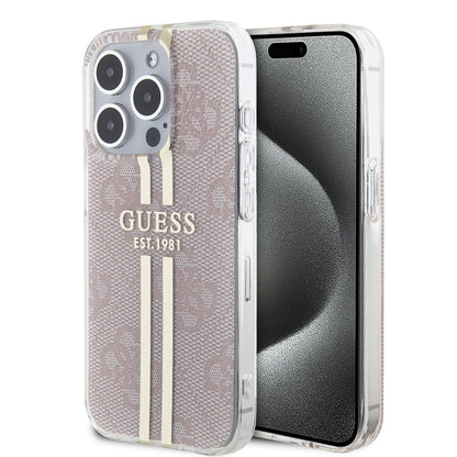 Custodia per Apple iPhone 15 Pro, Guess, IML 4G Gold Stripe, Rosa