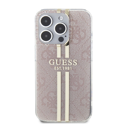 Custodia per Apple iPhone 15 Pro, Guess, IML 4G Gold Stripe, Rosa