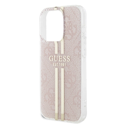 Custodia per Apple iPhone 15 Pro, Guess, IML 4G Gold Stripe, Rosa