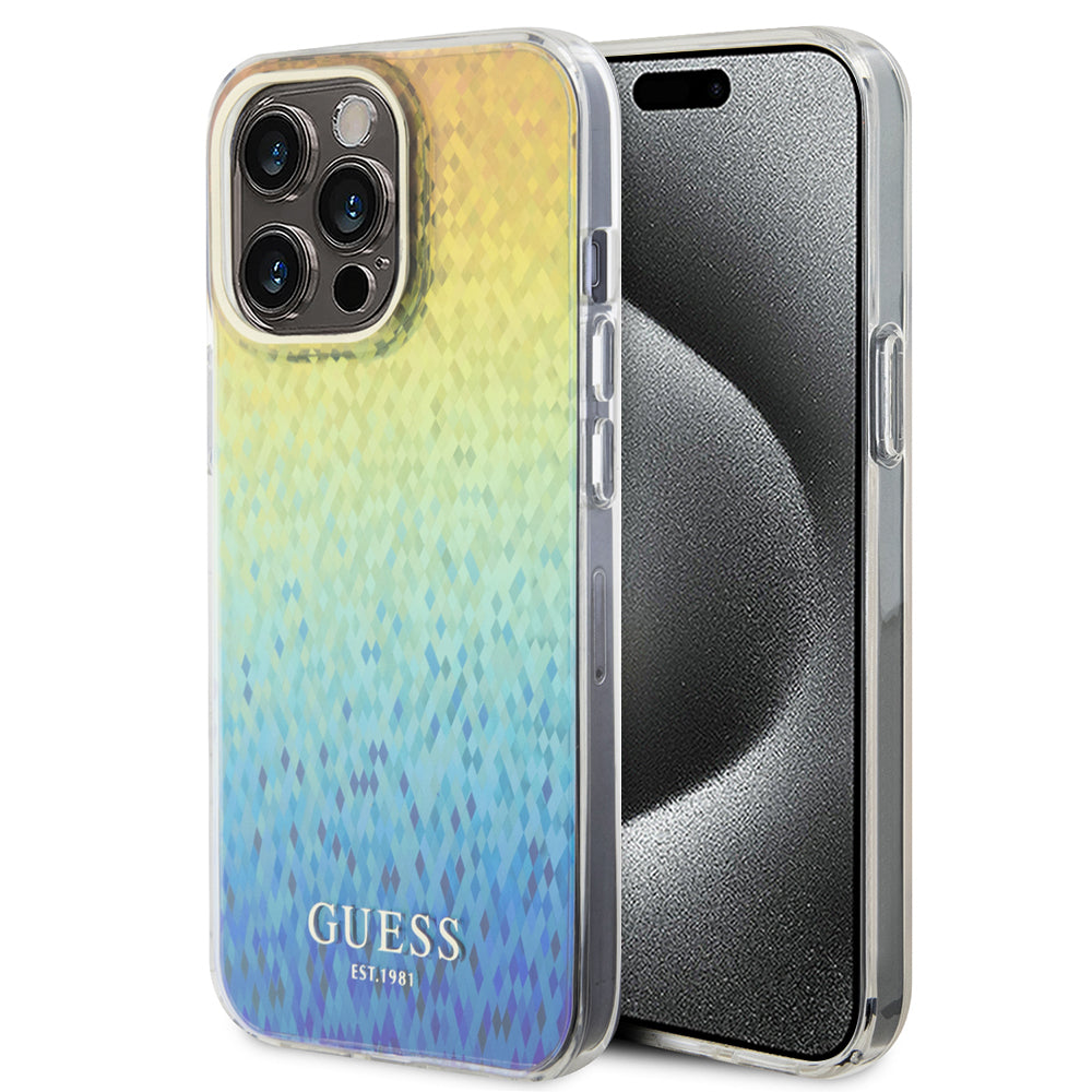 Custodia per Apple iPhone 15 Pro, Guess, IML Faceted Mirror Disco Iridescent, Multicolore