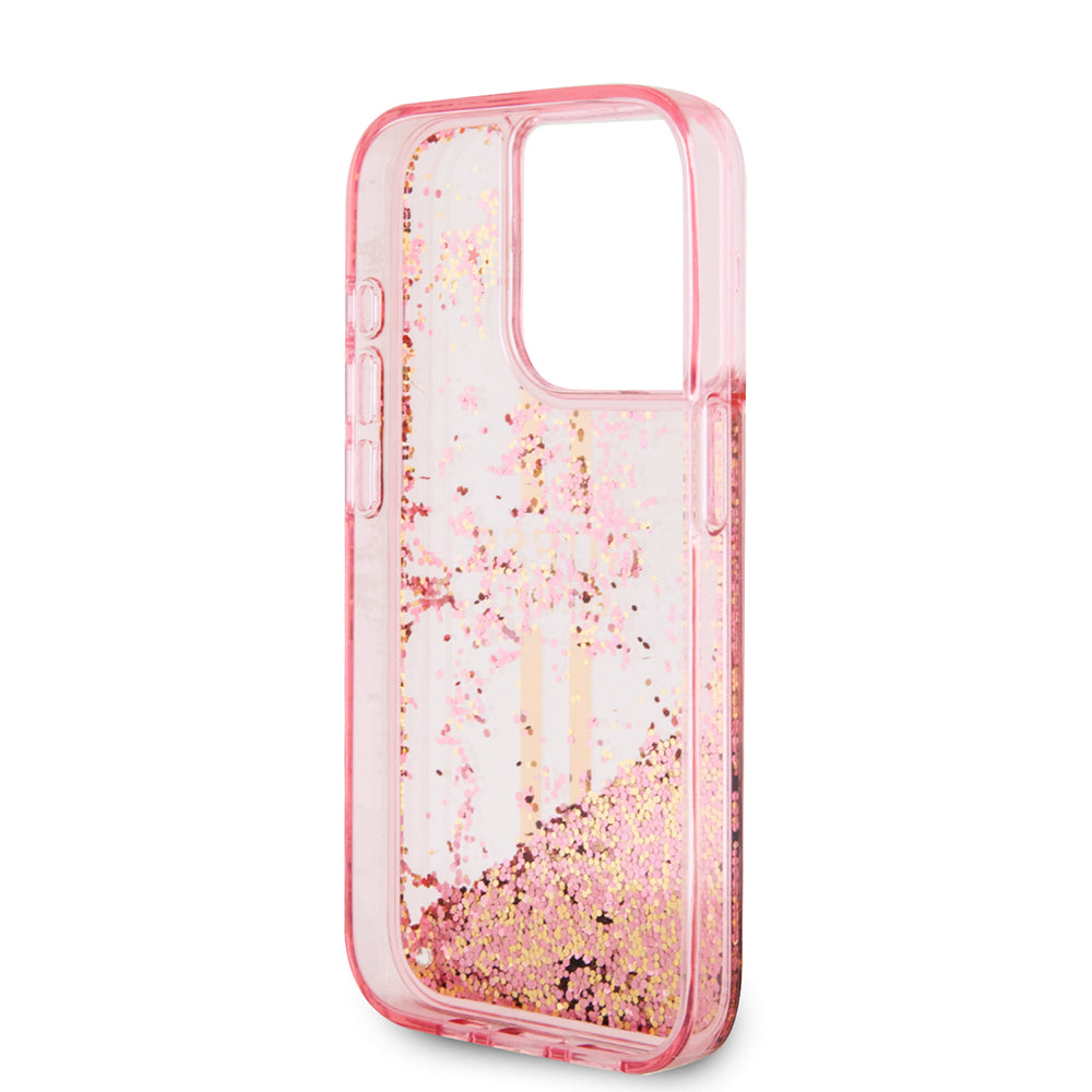 Custodia per Apple iPhone 15 Pro, Guess, Liquid Glitter Gold Stripes, Rosa