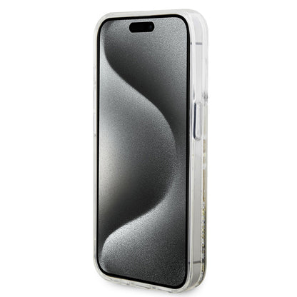 Case for Apple iPhone 15 Pro, Guess, Liquid Glitter Gold Stripes, Transparent