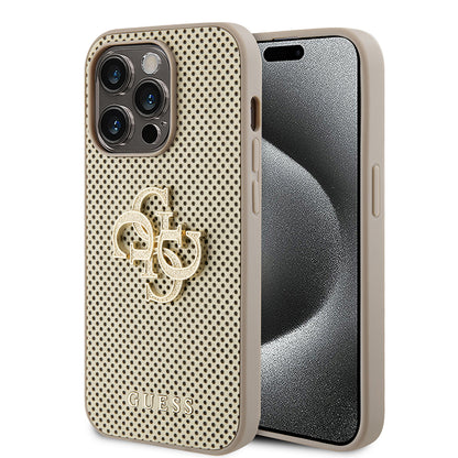Custodia per Apple iPhone 15 Pro, Guess, Perforated 4G, Dorata