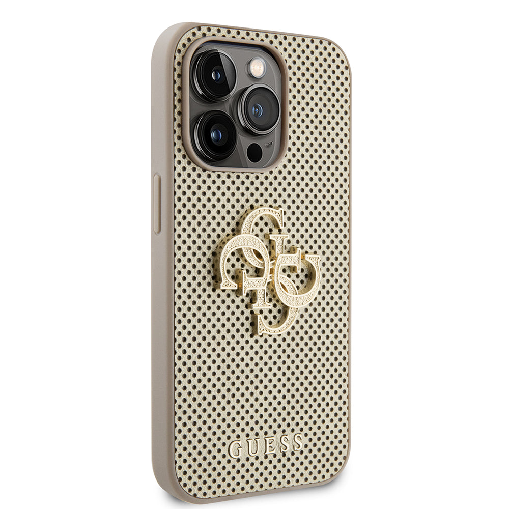 Custodia per Apple iPhone 15 Pro, Guess, Perforated 4G, Dorata