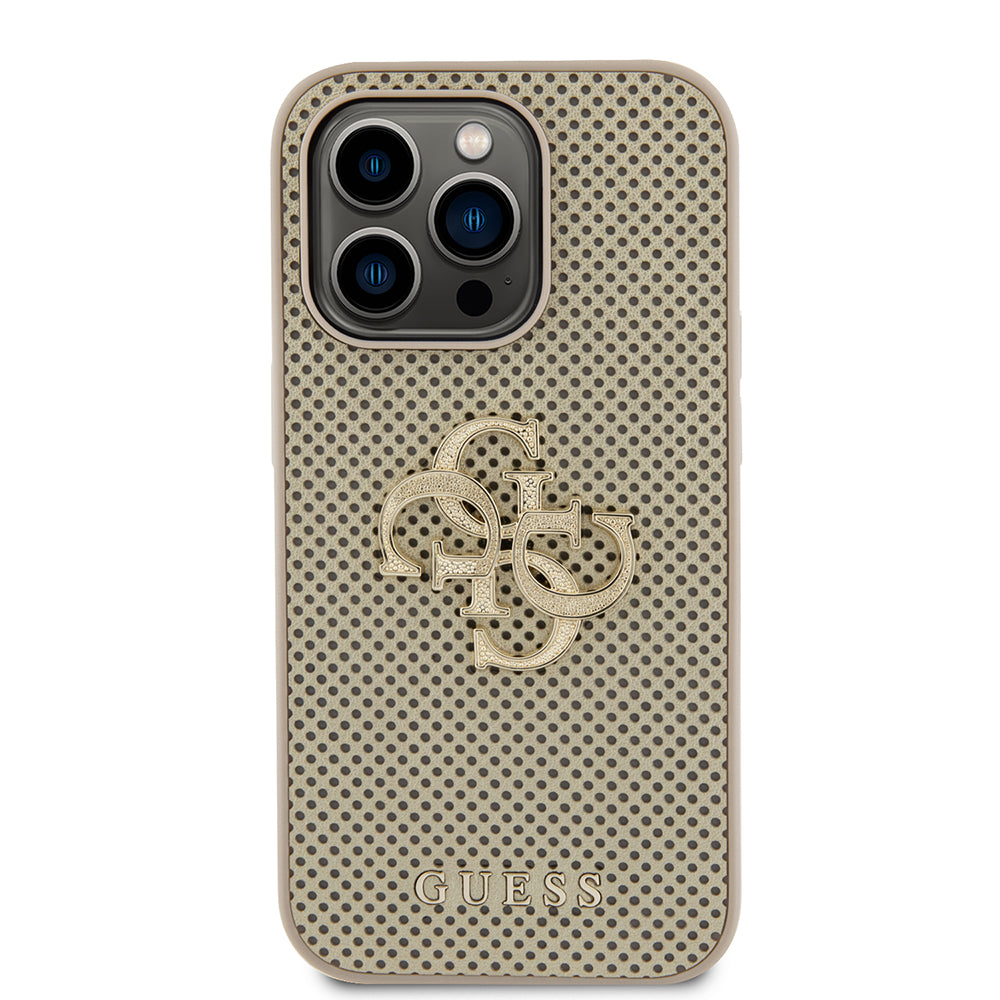 Custodia per Apple iPhone 15 Pro, Guess, Perforated 4G, Dorata