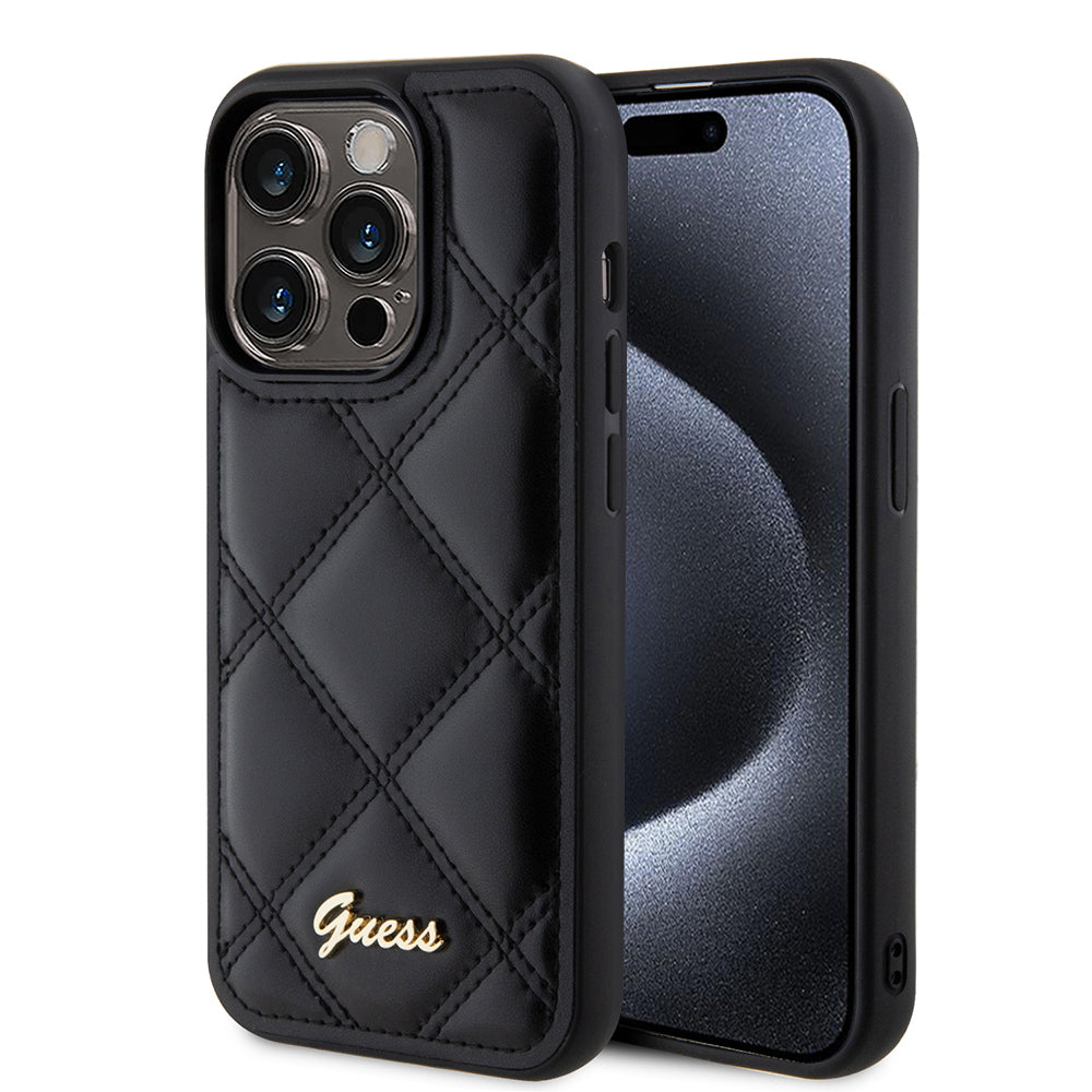 Custodia per Apple iPhone 15 Pro, Guess, Quilted Metal Logo, Nera