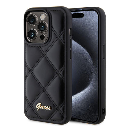 Custodia per Apple iPhone 15 Pro, Guess, Quilted Metal Logo, Nera