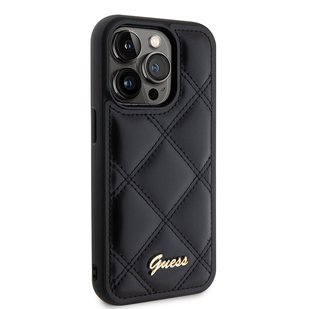 Custodia per Apple iPhone 15 Pro, Guess, Quilted Metal Logo, Nera